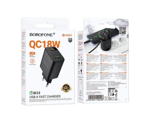 Мережевий Зарядний Пристрій Borofone BA95A 1USB QC 18W Led Display