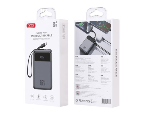 Універсальна Мобільна Батарея Power Bank XO PR267 65W with 65W Type-C two-way charging cable 20000 mAh