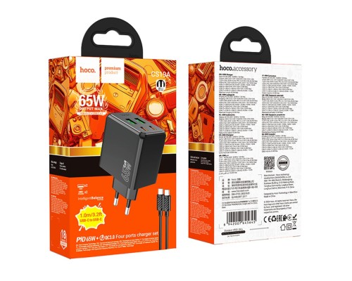 Мережевий Зарядний Пристрій Hoco CS19A 2USB-C/2USB PD/QC 65W+Type-C to Type-C