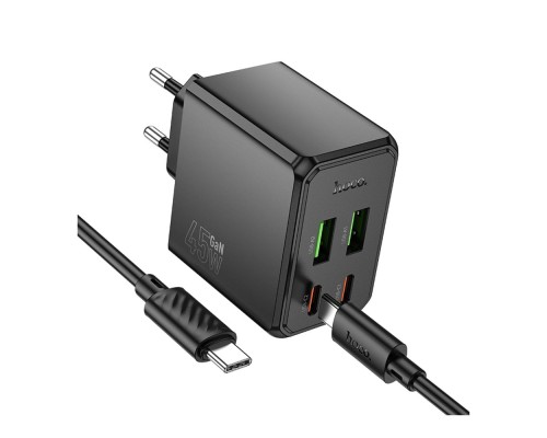 Мережевий Зарядний Пристрій Hoco CS18A 2USB-C/2USB PD/QC 45W+Type-C to Type-C
