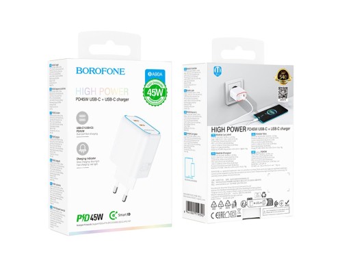 Мережевий Зарядний Пристрій Borofone BA90A 2USB-C PD/QC45W