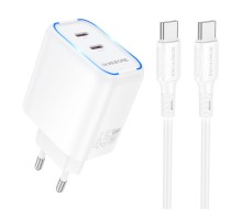 Мережевий Зарядний Пристрій Borofone BA90A 2USB-C PD/QC45W+Type-C to Type-C