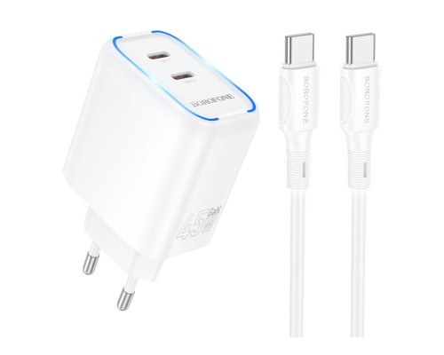 Мережевий Зарядний Пристрій Borofone BA90A 2USB-C PD/QC45W+Type-C to Type-C