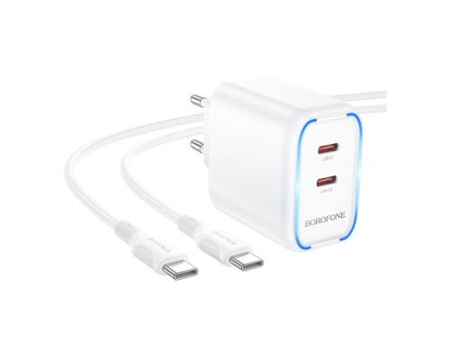 Мережевий Зарядний Пристрій Borofone BA90A 2USB-C PD/QC45W+Type-C to Type-C