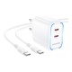 Мережевий Зарядний Пристрій Borofone BA90A 2USB-C PD/QC45W+Type-C to Type-C