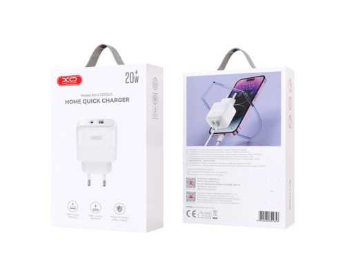 Мережевий Зарядний Пристрій XO L137 1USB-C/1USB PD/QC 20W