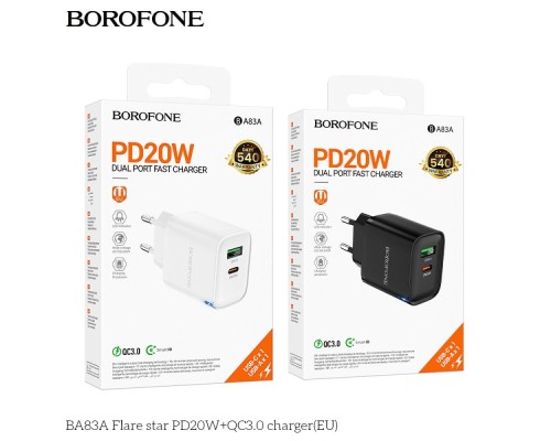 Мережевий Зарядний Пристрій Borofone BA83A 1USB-C/1USB PD/QC 20W