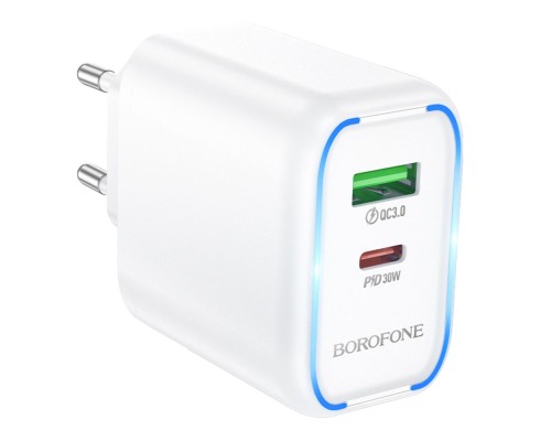 Мережевий Зарядний Пристрій Borofone BA89A 1USB-C/1USB PD/QC 30W+Type-C to Lightning