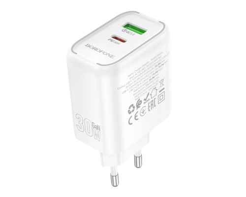 Мережевий Зарядний Пристрій Borofone BA89A 1USB-C/1USB PD/QC 30W+Type-C to Lightning
