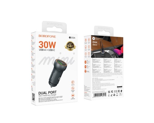 Автомобільний Зарядний Пристрій Borofone BZ32A 1USB/1USB-C QC/PD30W