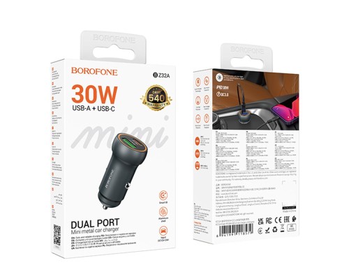 Автомобільний Зарядний Пристрій Borofone BZ32A 1USB/1USB-C QC/PD30W