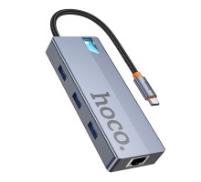 Хаб USB Hoco HB51 Type-C 6-in-1 (HDTV+RJ45-100Mbps+PD+USB3.0*3)
