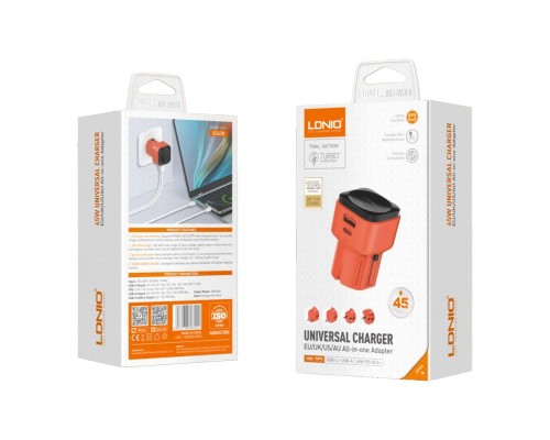 Мережевий Зарядний Пристрій LDNIO Q2420 GAN 45W+Type-C to Type-C