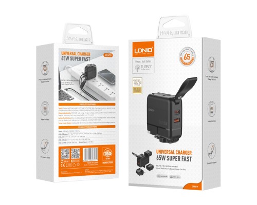 Мережевий Зарядний Пристрій LDNIO Q2618 GAN 65W+Type-C to Type-C