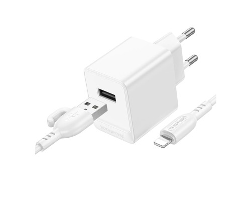 Мережевий Зарядний Пристрій Borofone BAS11A 1USB 2.1A+USB to Lightning