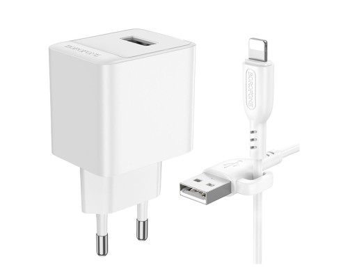 Мережевий Зарядний Пристрій Borofone BAS11A 1USB 2.1A+USB to Lightning