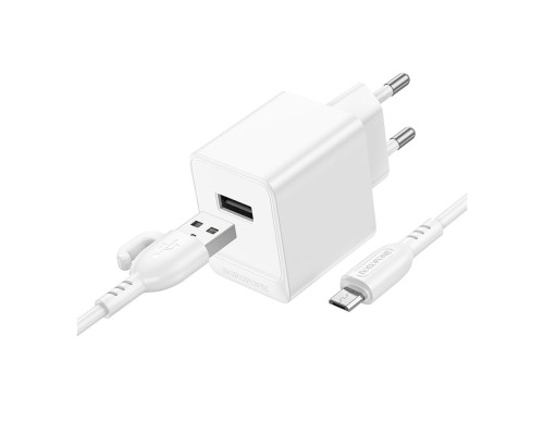 Мережевий Зарядний Пристрій Borofone BAS11A 1USB 2.1A+USB to Micro