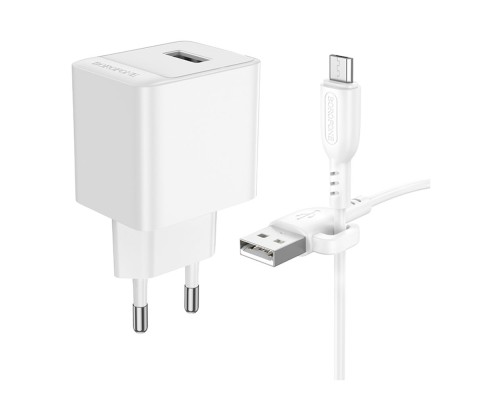 Мережевий Зарядний Пристрій Borofone BAS11A 1USB 2.1A+USB to Micro
