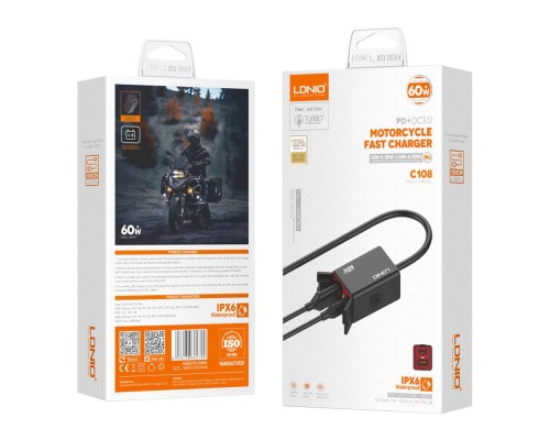 Автомобільний Зарядний Пристрій LDNIO C108 1USB/1USB-C 60W+Type-C to Type-C