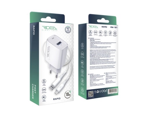 Мережевий Зарядний Пристрій Ridea RW-18120 Rapid 1USB QC 18W