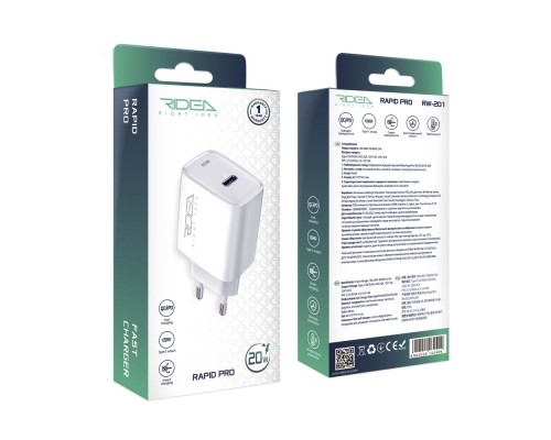 Мережевий Зарядний Пристрій Ridea RW-20120 Rapid Pro 1USB-C QC/PD 20W