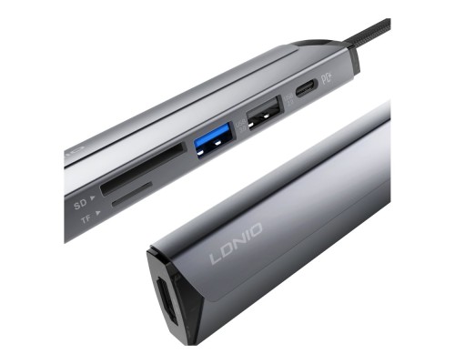 USB Hub LDNIO DS-56H Type-C To PD3.0*1(100W)+HDMI*1(4K@30hz)+USB2.0*1+SD+TF USB Hub LDNIO DS-56H Type-C To PD3.0*1(100W)+HDMI*1(4K@30hz)+USB2.0*1+SD+TF