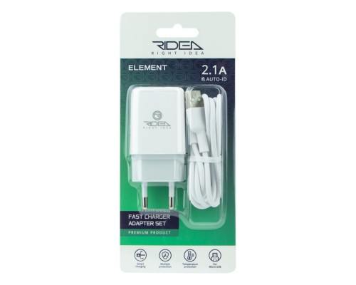 Мережевий Зарядний Пристрій Ridea RW-11111 Element Micro 2.1 A М'ята упаковка