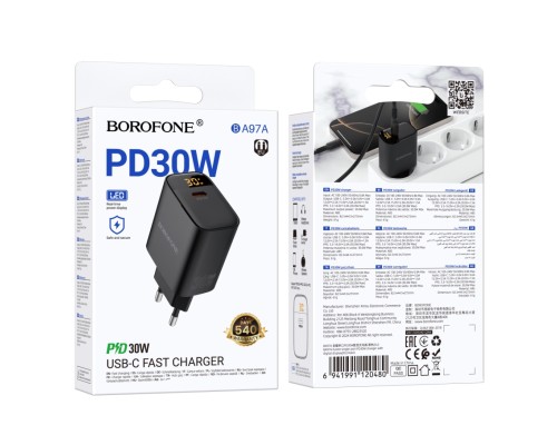 Мережевий Зарядний Пристрій Borofone BA97A 1USB-C PD/QC 30W Led Display М'ята упаковка