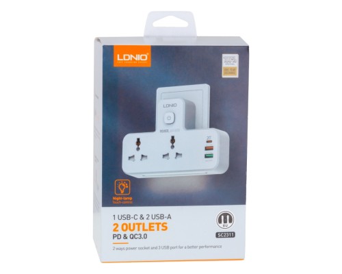 Мережевий адаптер LDNIO SC2311 2 ports / PD / 2USB QC3.0 / Night Lamp