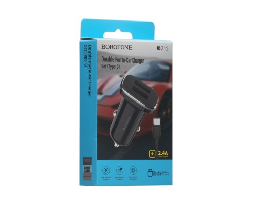 Автомобільний Зарядний Пристрій Borofone BZ12 2.4A Type-C 2 USB
