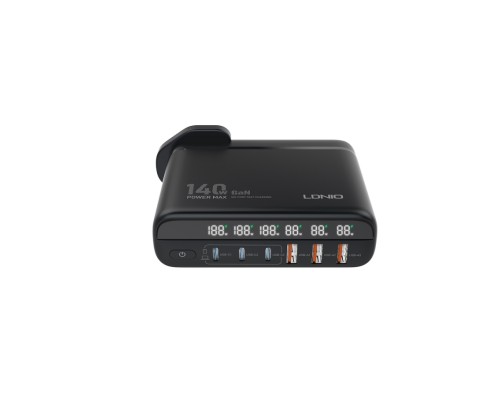 Мережевий Зарядний Пристрій LDNIO A6140C 3USB/3USB-C GAN (100W+40W)140W LED Display 1.5m