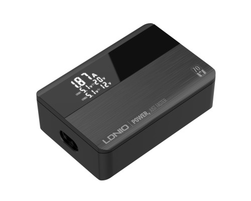 Мережевий Зарядний Пристрій LDNIO A4808Q 2USB/2USB-C GAN PD70W LED Display 1.5m