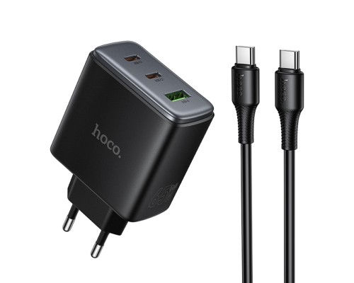 Мережевий Зарядний Пристрій Hoco C160A 2USB-C/1USB QC/PD65W+Type-C to Type-C