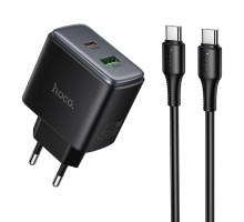Мережевий Зарядний Пристрій Hoco C158A 1USB-C/1USB QC/PD45W GAN+Type-C to Type-C
