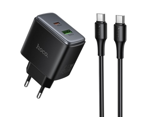 Мережевий Зарядний Пристрій Hoco C158A 1USB-C/1USB QC/PD45W GAN+Type-C to Type-C