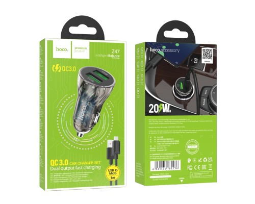 Автомобільний Зарядний Пристрій Hoco Z47 Transparent QC3.0 18W Micro