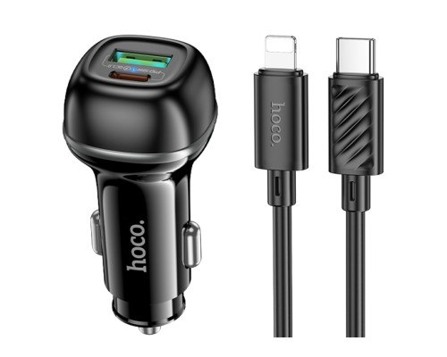 Автомобільний Зарядний Пристрій Hoco Z58A 1USB-A QC18W/1USB-C PD30W Total 48W+Type-C to Lightning