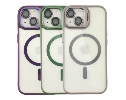 Чохол TPU+PC+Metal Stand Case with MagSafe and Camera Lenses для iPhone 15