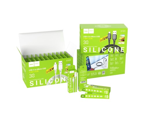 Кабель USB Hoco X101 Assistant Silicone Micro 2.4A 30шт.