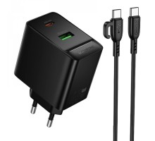Мережевий Зарядний Пристрій Borofone BAS16A 1USB-C/1USB QC/PD 45W GAN+Type-C to Type-C