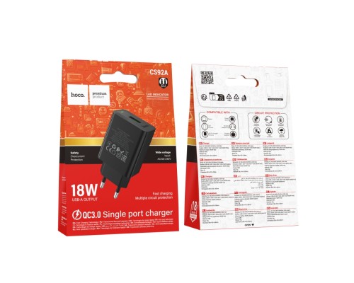 Мережевий Зарядний Пристрій Hoco CS92A 1USB QC 18W