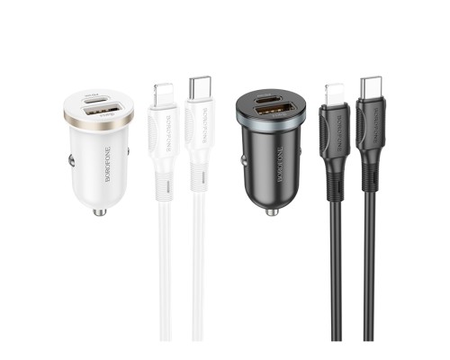 Автомобільний Зарядний Пристрій Borofone BZ22 1USB/1USB-C QC/PD30W+Type-C to Lightning
