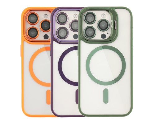 Чохол TPU+PC+Metal Stand Case with MagSafe and Camera Lenses для iPhone 14 Pro