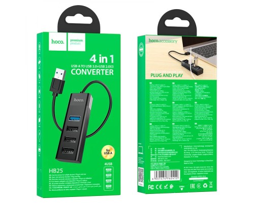 Хаб USB Hoco HB25 Easy mix 4-in-1 converter(USB to USB3.0+USB2.0*3) Хаб USB Hoco HB25 Easy mix 4-in-1 converter(USB to USB3.0+USB2.0*3)