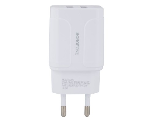 Мережевий Зарядний Пристрій Borofone BA37A 2USB 2.4A 12W 
