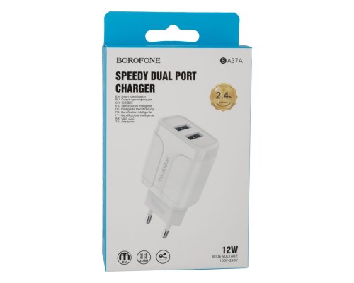 Мережевий Зарядний Пристрій Borofone BA37A 2USB 2.4A 12W 