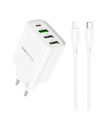 Мережевий Зарядний Пристрій Borofone BA79A Clever PD20W/QC (1C3A) Type C to Lightning