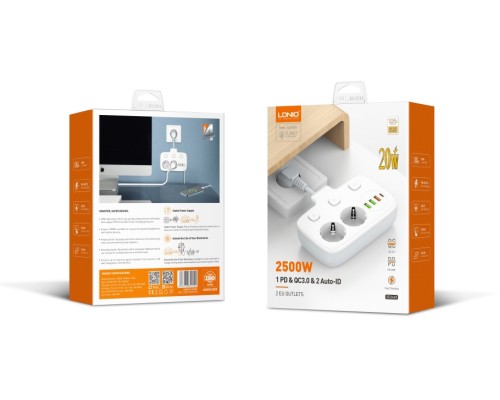 Мережевий Подовжувач LDNIO SE2435 2 EU ports /1 PD/1 QC/2 auto ID 