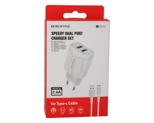 Мережевий Зарядний Пристрій Borofone BA37A Type-C 2USB 2.4A 