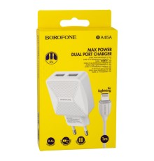Мережевий Зарядний Пристрій Borofone BA45A Lightning 2,4A